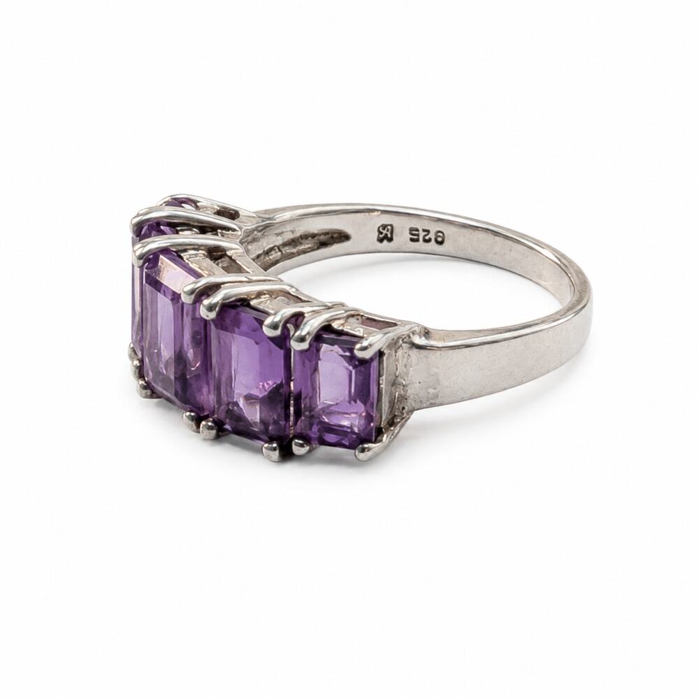 925 Sterling Silver Natural Amethyst Five-Stone Ring Size 7.75 - Picture 3 of 7